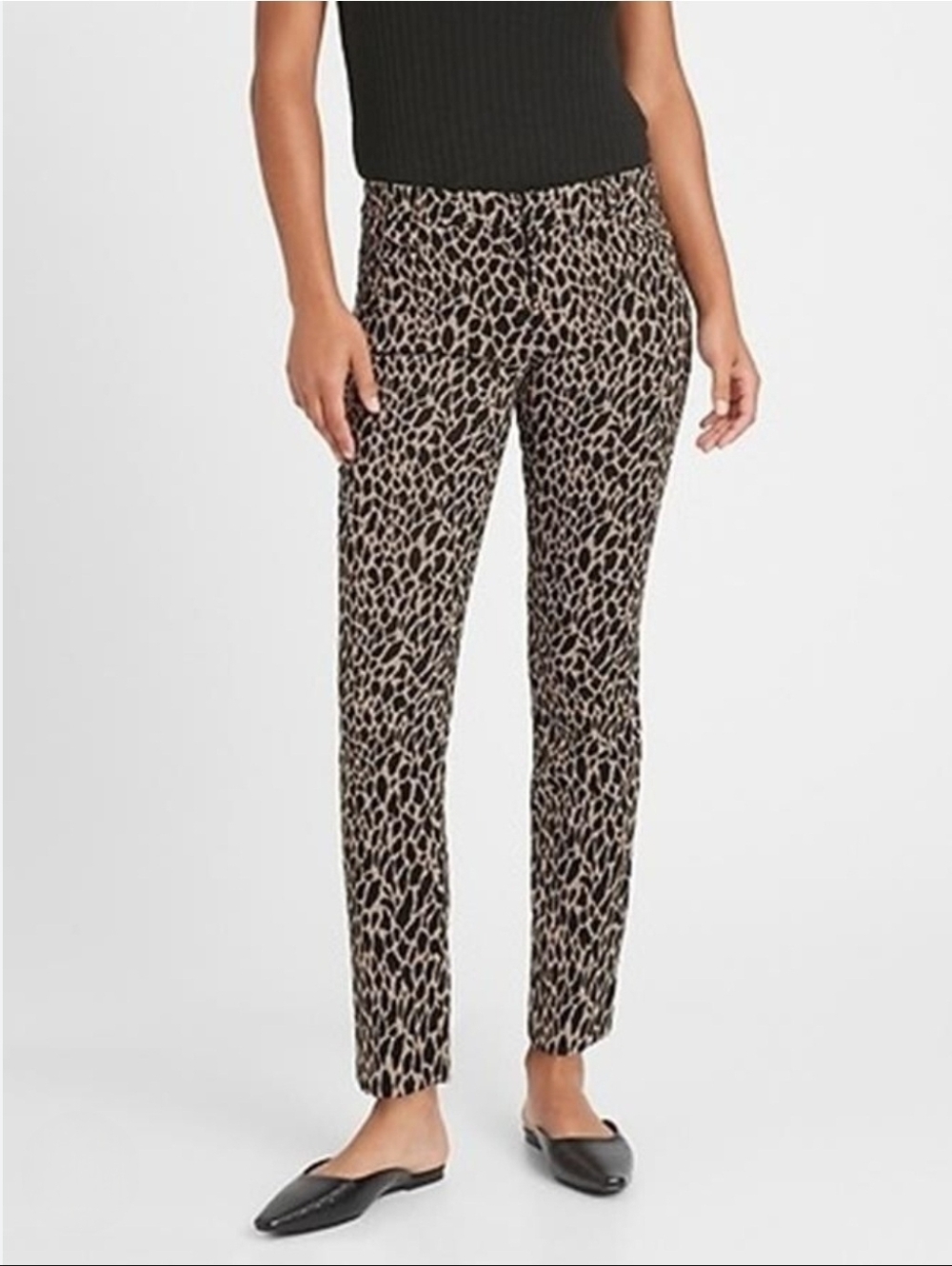 BANANA REPUBLIC Cheetah Animal Washable Bi-Stretch SLOAN Slim Ankle Pants, Sz 4